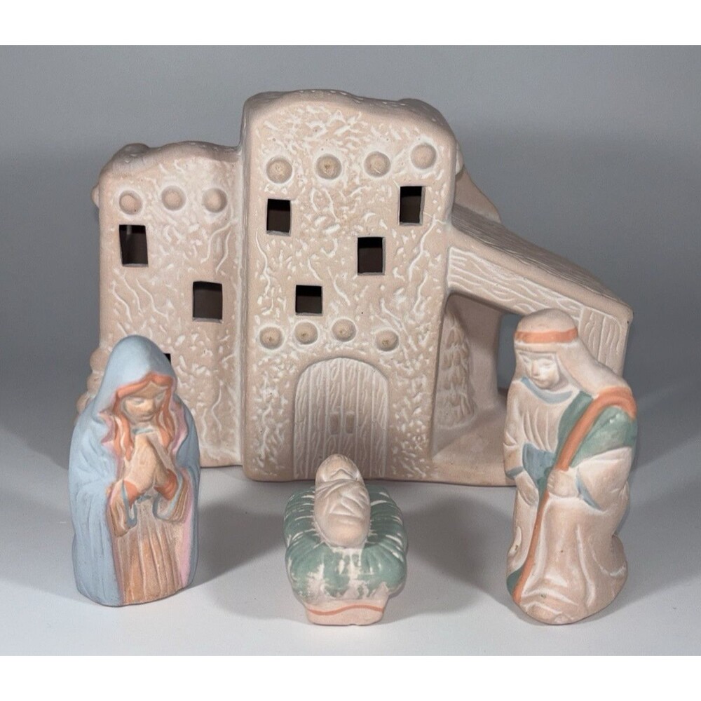 Terra Cotta Pottery 4-Piece Christmas Nativity Scene Mexican Style GUC